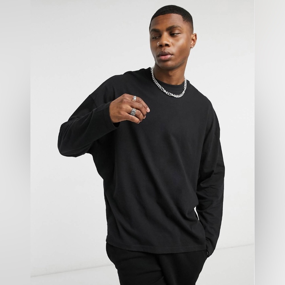 ASOS DESIGN oversized long sleeve t-shirt with purple back print in black